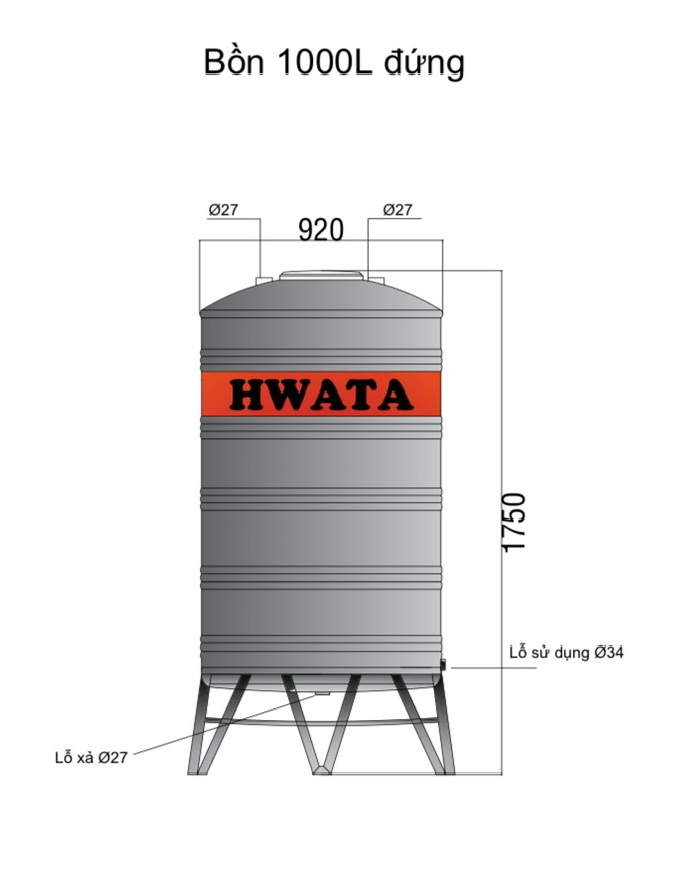 Thông số kỹ thuật Bồn Nước Inox Hwata 1000L Đứng